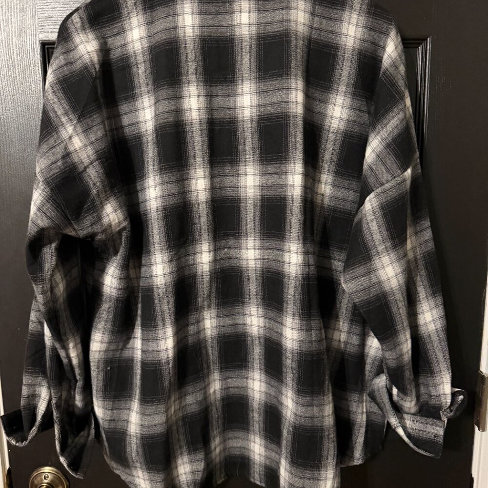 Womens Button Down Lightweight Flannel Black Whit… - image 3